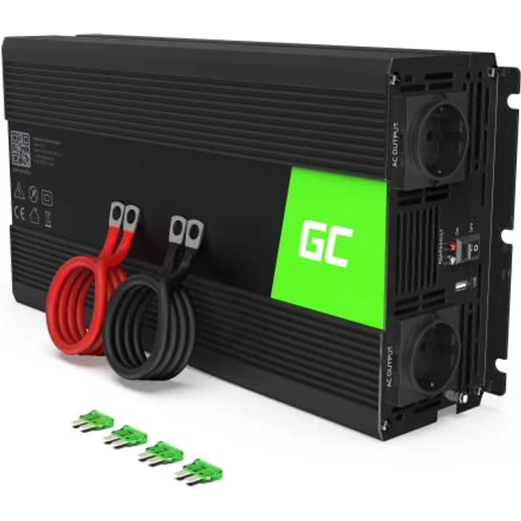 Green Cell Wechselrichter, 1500 Watt, 12 V, 2 Ausgänge, Schwarz – Bild 1