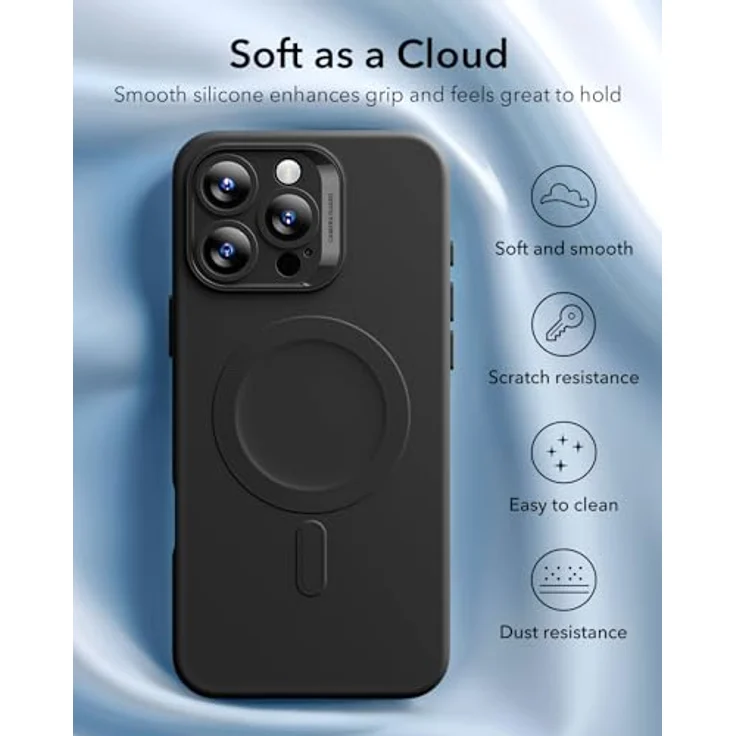 ESR iPhone 16 Pro Max Hülle MagSafe, Stoßfest mit vollständigem Display- und Kameraschutz, Glattes Silikon mit weichem Mikrofaserfutter, Schwarz – Bild 5