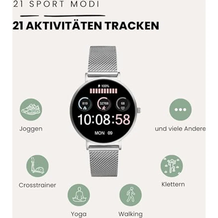 XCOAST SIONA 2 Nano Silber, Damen Smartwatch - 37mm AMOLED Display, Fitness Tracker, Wasserdicht – Bild 4