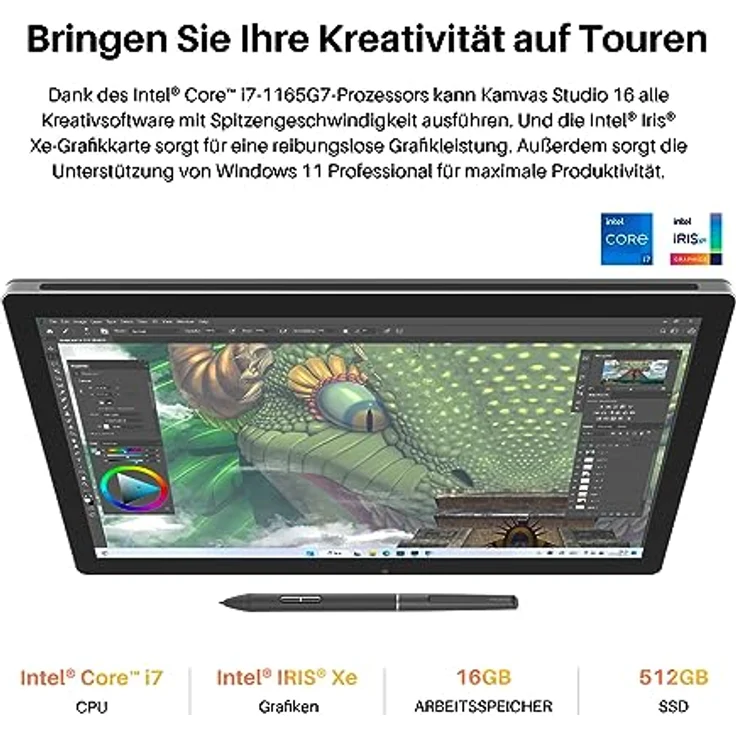 Huion Kamvas Studio 16 15,8-Zoll Standalone Grafiktablett, mit 16GB RAM & 512GB SSD, 2560 x 1440 QHD Volllaminierung, Computer, Pen Display All-in-1 Zeichentablett, ideal für Home-Office & E-Learning – Bild 4