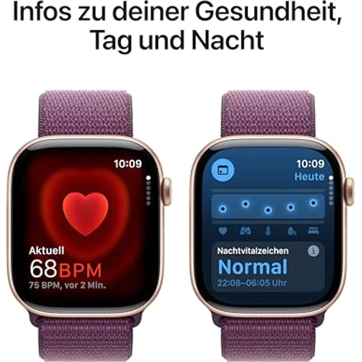 Apple Watch Series 10, 46 mm, GPS, Aluminiumgehäuse Roségold, Sport Loop Pflaume, One size – Bild 5