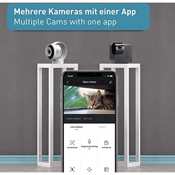 PetTec Haustierkamera mit App Bewegungsmelder Handyübertragung WiFi Hundekamera WLAN Hunde Kamera Zuhause Haustier Überwachungskamera – Bild 5