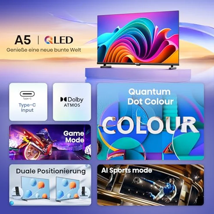Hisense 32A5NQ 80 cm (32 Zoll) QLED Smart TV Full HD, Dolby Atmos, Duale Positionierung, AI Sports Mode, Schwarz [2024] – Bild 6