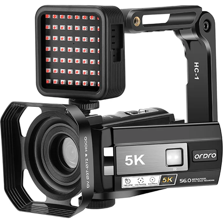ORDRO HDR-AE20 5K Digital-Videokamera, WiFi-Camcorder mit 56 MP, 18-fachem Zoom, IR-Nachtsicht, 3,0-Zoll-IPS-Touchpanel, Fernbedienung und Zubehör
