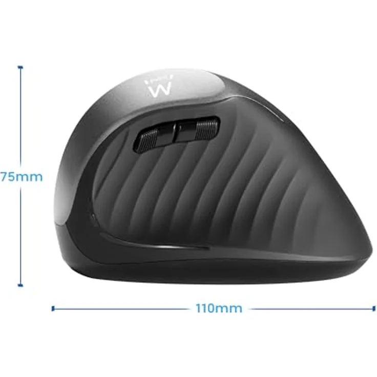 Ewent Vertical Ergonomische Kabellose Maus, 2.4 GHz, Nano USB-Empfänger, 800/1200/2400 DPI, 6 Tasten, für Windows und MacOS, Schwarz – Bild 3