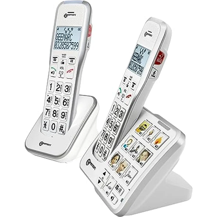Geemarc AmpliDECT 595 DUO : 2 schnurlose verstärkte 50 dB Schwerhörigentelefone mit Fototasten, Anrufbeantworter, Sprachansage und SOS Taste - Deutsche Version – Bild 4