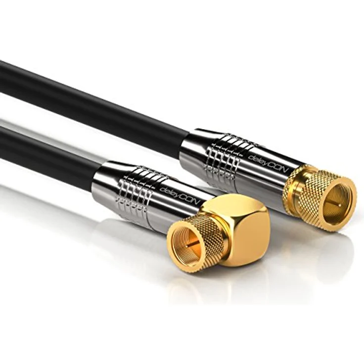 deleyCON 20m SAT Antennenkabel PREMIUM HDTV Satellitenkabel gewinkelt Koaxialkabel - F-Stecker (90° Grad) zu F-Stecker - Schwarz - METALL vergoldet – Bild 2