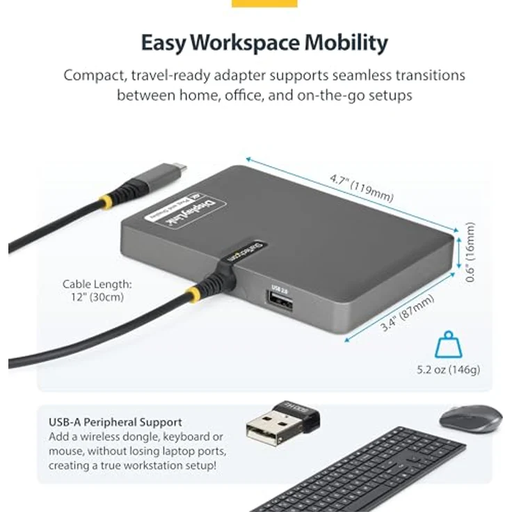 StarTech.com USB-C zu 4-Monitor Workstation Adapter, 4K 60Hz HDMI, 140W PD Passthrough, USB-A für Tastatur und Maus, TAA – Bild 5