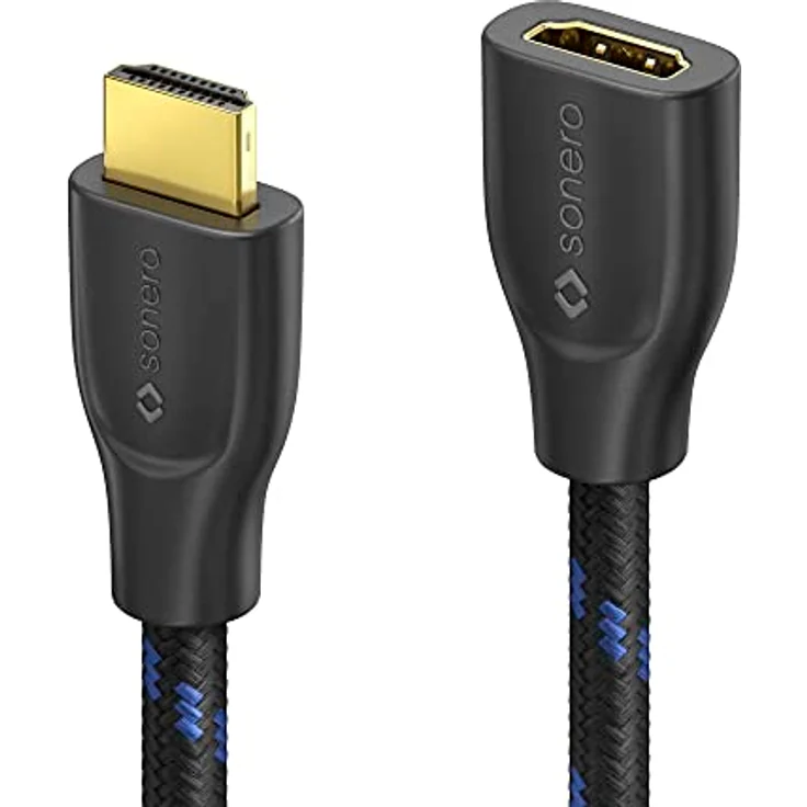 Sonero® 4K HDMI Verlängerungskabel, Premium High Speed, 4K 60Hz, HDMI Stecker auf HDMI Buchse, vergoldete Kontakte, zweifache Abschirmung, Baumwollmantel, 0,50m – Bild 2