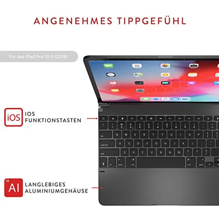 BRYDGE 12.9 Pro, Hochwertige Bluetooth Tastatur aus Aluminium, deutsches Layout QWERTZ, für das iPad Pro 12.9 (2018 & 2020), inklusive magnetischem iPad Cover, space grau – Bild 5