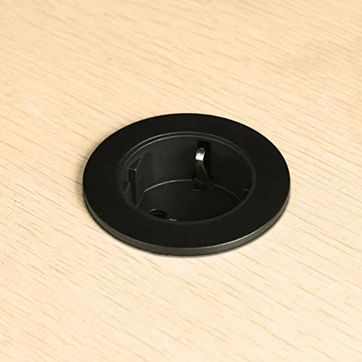 Electraline 62564 Tischplatte Grommet Einbausteckdose mit Schuko-Steckdose, 2m Kabel, D 54mm, Schwarz, inklusive Adapter für 60mm Standardlöcher – Bild 3