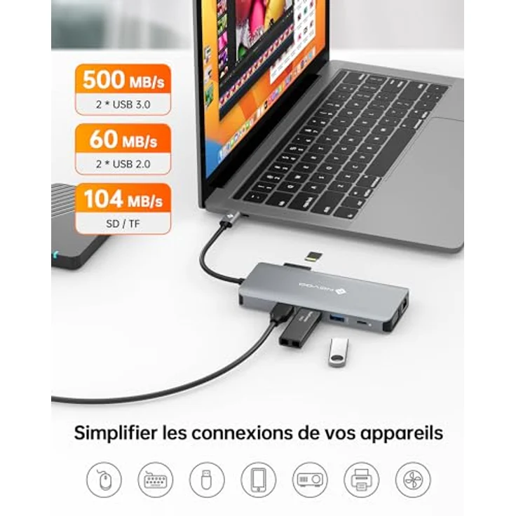 NOVOO 11-in-1 USB-C Docking Station, Double HDMI Multiport Dock mit 4 USB-A-Ports, Gigabit-Ethernet und SD/TF-Kartenleser, kompakt und langlebig – Bild 5