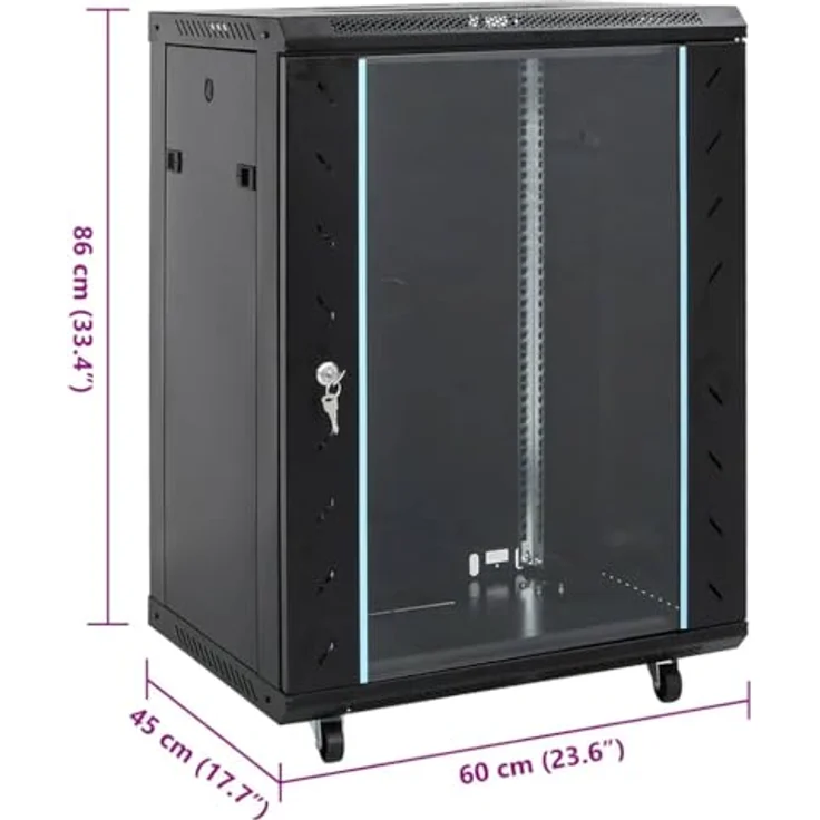 vidaXL 15U Netzwerkschrank, Serverschrank mit Rollen, abschließbar, 19" IP20, abnehmbare Seitenteile – Bild 3