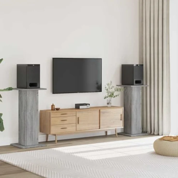 vidaXL Lautsprecherständer 2 STK., Hoher Boxenständer aus Grau Sonoma Holzwerkstoff für HiFi Heimkino mit stabiler Oberfläche und hohlem Design zur Klangverbesserung – Bild 2