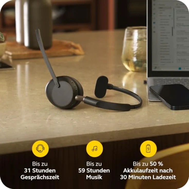 Jabra Evolve3 65 Mono, LINK 390a, UC On Ear Headset mit Bluetooth® und Geräuschunterdrückung, kabellos, Schwarz – Bild 9