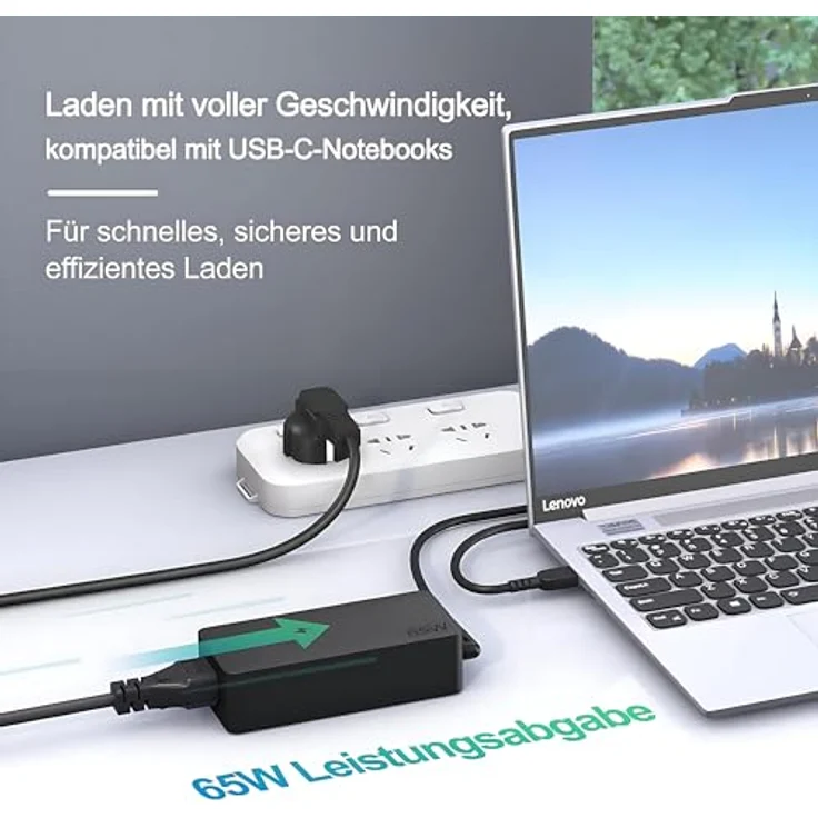 Dzytnsy 65W USB C Netzteil für Lenovo, kompatibel mit ThinkPad X1 Carbon/Yoga/Chromebook, 20V 3.25A, 12FT Kabel – Bild 2