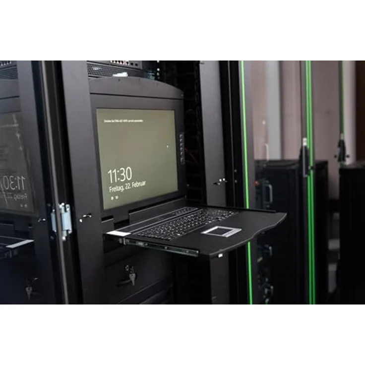 DIGITUS 19" KVM-Konsole, FullHD 1920x1080, 16 Port VGA-Switch mit GE-Tastatur für 19 Zoll Netzwerkschränke, Schwarz – Bild 2