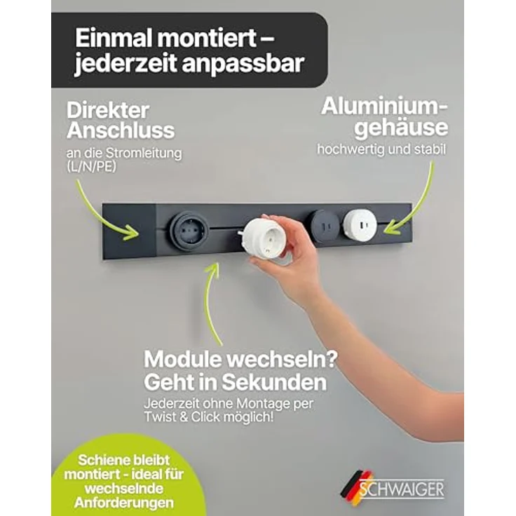 Schwaiger MSLW1000 Stromschiene, modulare Steckdosenleiste, 100 cm, Weiß, VDE-zertifiziert – Bild 7