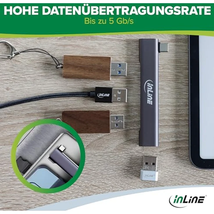 InLine Slim USB-C Hub mit 4 USB-A Ports, 1x USB 3.2 Gen.1, 3X USB 2.0, kompakt, ideal für Maus, Tastatur & USB-Sticks, 33203N – Bild 4