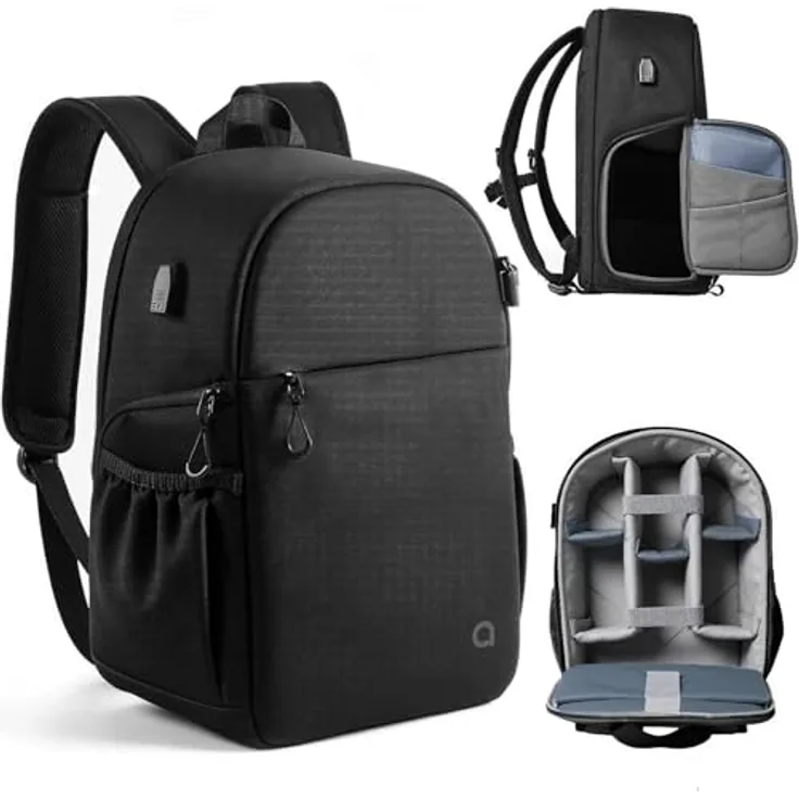 llano Kamerarucksack 20L, Wasserfeste Fototasche für DSLR/SLR mit Laptopfach und Stativhalter, Schwarz