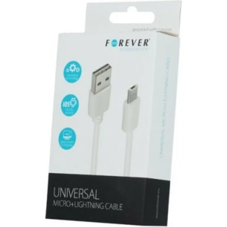 FOREVER Universal Ladekabel / Datenkabel Micro-USB - iPhone-Anschluss, 1 m, Weiß