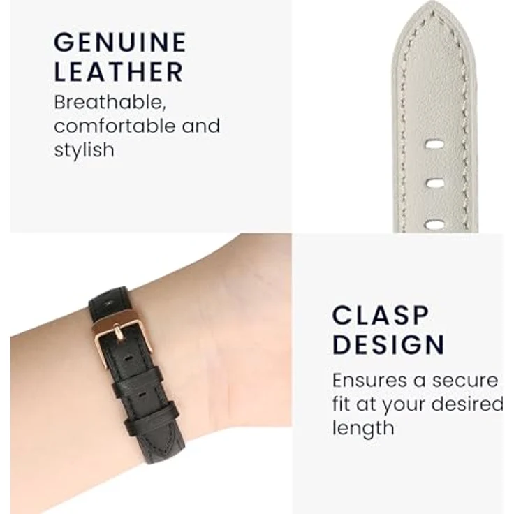 kwmobile Echtleder Uhrenarmband für Huawei Watch Fit mini, verstellbares Ersatzarmband aus hochwertigem Leder in Weiß Braun – Bild 4
