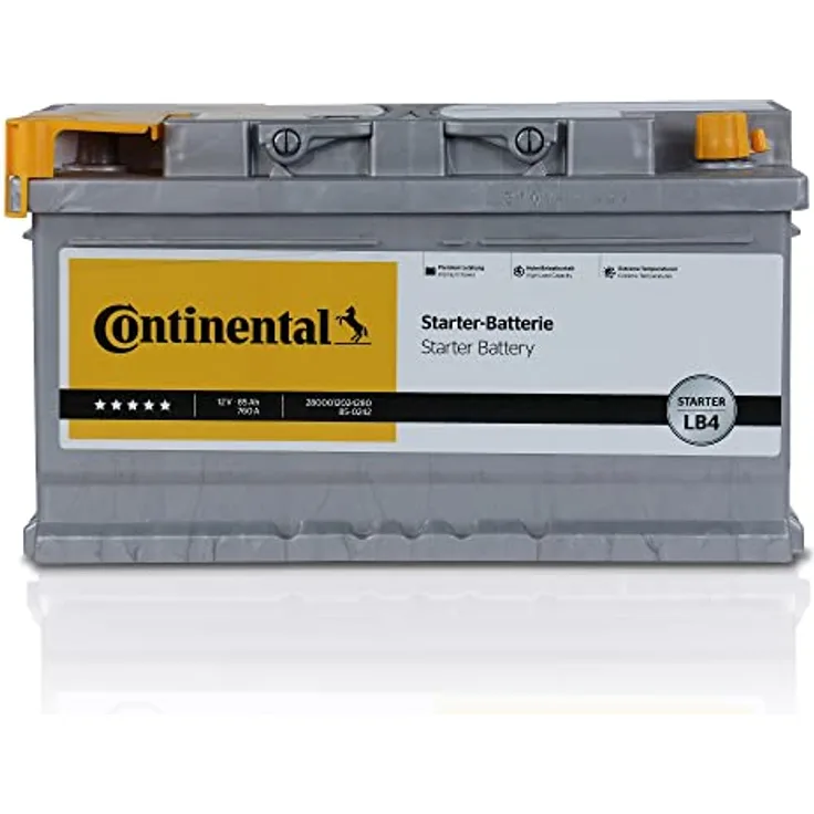 Continental Starterbatterie 12V 85Ah 760A/EN LB4, Blei-Kalzium-Batterie mit kompakten Abmessungen 315x175x175 mm, Gewicht 18,8 kg