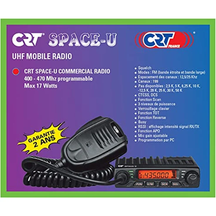 CRT SPACE U UHF-Radiosender, programmierbar von 400-470 MHz, Schwarz, 199 Kanäle, inkl. Mikrofon und Zubehör – Bild 6