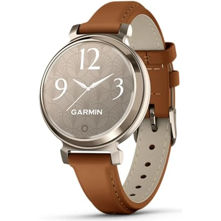 Garmin Lily 2, kleine und stilvolle Smartwatch, verstecktes Display, gemusterte Linse, bis zu 5 Tage Akkulaufzeit, Hellbraun – Bild 1