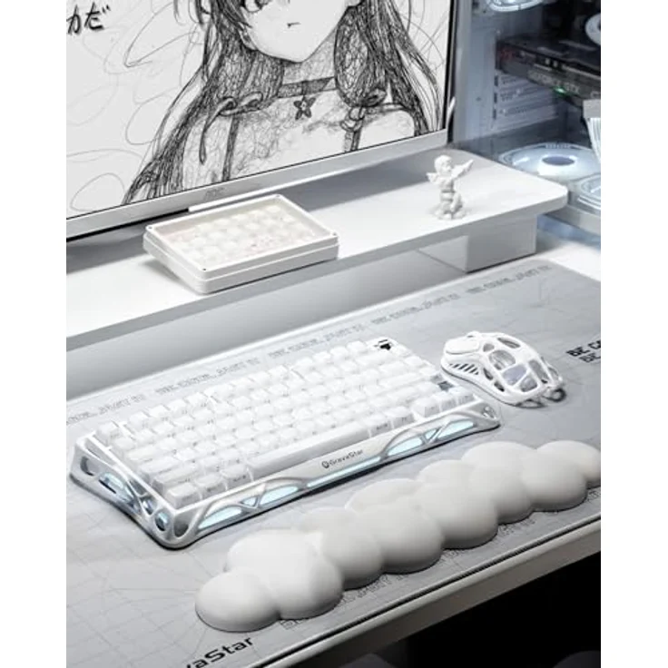 GravaStar Mercury K1, Mechanische Gaming Tastatur mit Aluminiumrahmen, RGB-Beleuchtung, kabellos, Weiß – Bild 2