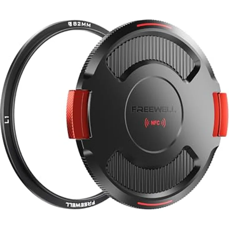 Freewell 82 mm Adapterring mit Kappe, Verriegelbarer Objektivdeckel für Real Locking L1 VND/CPL-System, NFC-Technologie