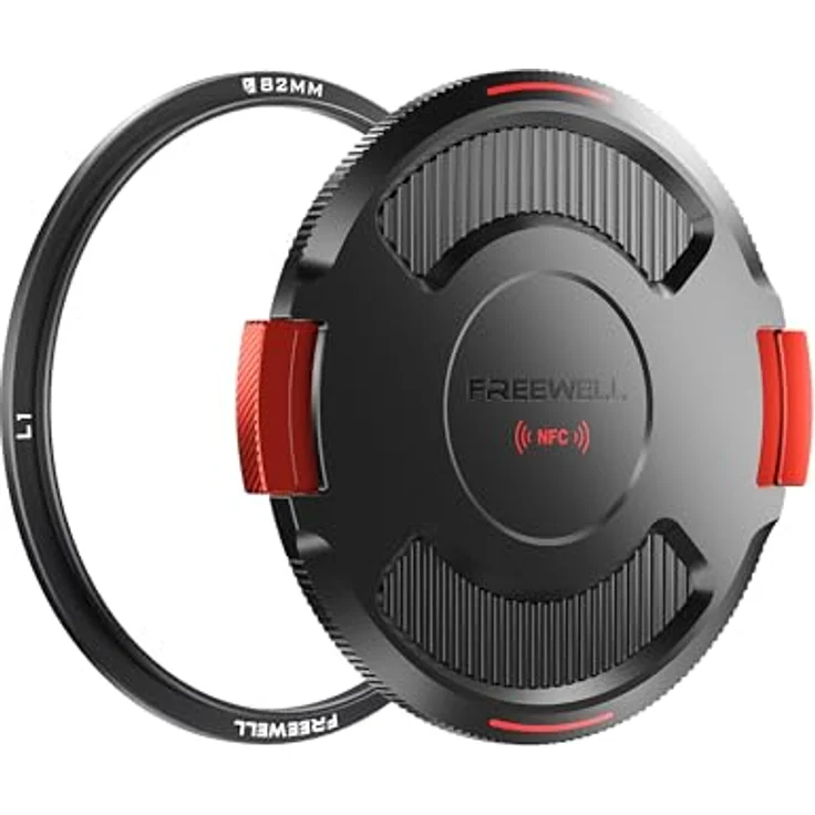 Freewell 82 mm Adapterring mit Kappe, Verriegelbarer Objektivdeckel für Real Locking L1 VND/CPL-System, NFC-Technologie