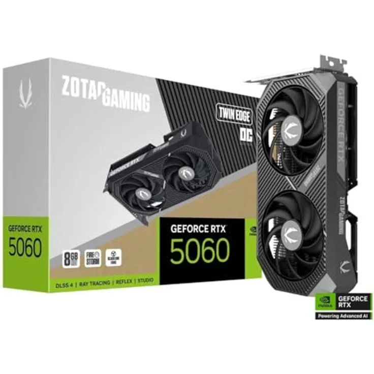 ZOTAC RTX 5060 Twin Edge OC, 8 GB GDDR7 Grafikkarte mit HDMI und 3x DisplayPort, kompakte Bauform für SFF-Systeme
