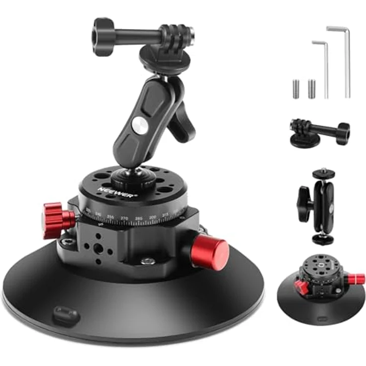 NEEWER 6" Kamera Saugnapf Halterung mit Kugelkopf Magic Arm, Aluminium, für Action Kamera/Smartphone, 1/4" & 3/8" Befestigungslöcher, 5kg Tragfähigkeit – Bild 4