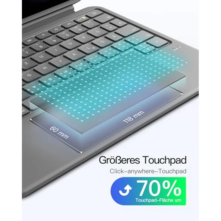 Inateck Tastatur für iPad 11 A16 (2025) & iPad 10. Gen (2022), 5,1" Vollflächen-Touchpad, Vertikaler/Horizontaler Ständer, dünn und leicht – Bild 3