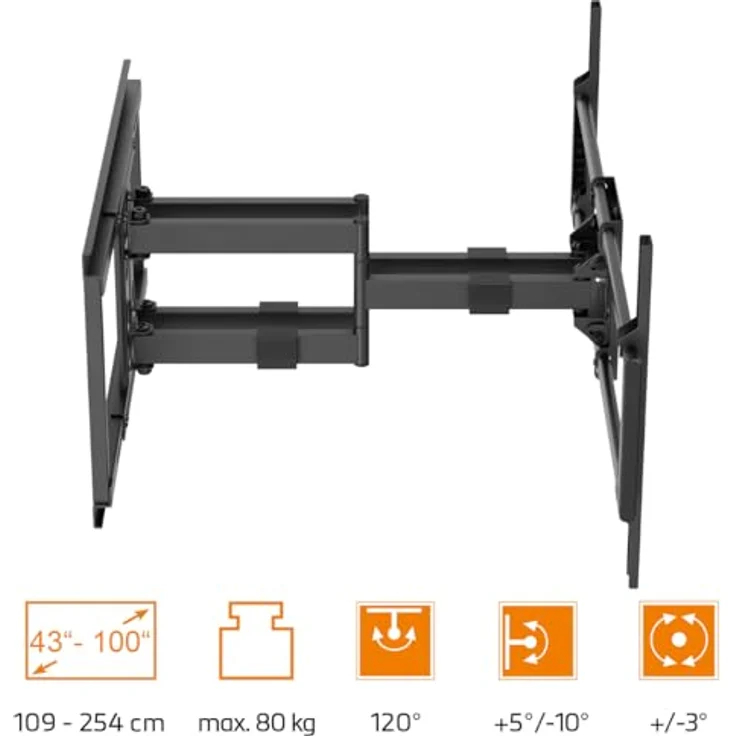 my wall TV-Wandhalterung HP43L, für Fernseher bis 100 Zoll (254 cm), voll beweglich, bis 80 kg tragfähig, mit Kabelmanagement – Bild 5