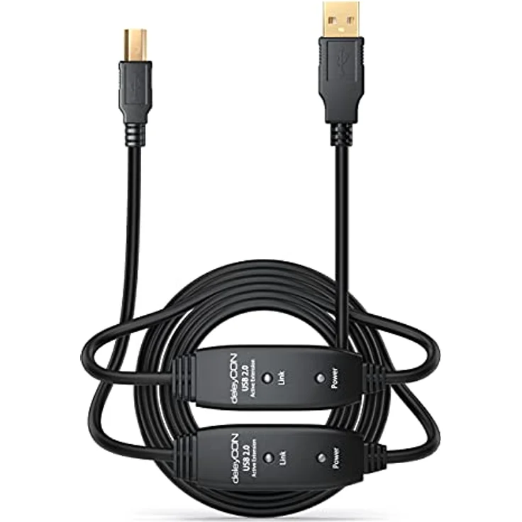 deleyCON 15m Aktives USB 2.0 Druckerkabel, A-Stecker zu B-Stecker, Übertragungsgeschwindigkeit bis 480 Mbps, schwarz – Bild 3