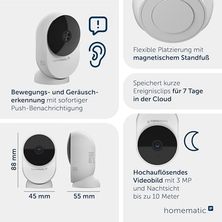 Homematic IP Innenkamera – Basic, HD Videoüberwachung mit 3 MP, Nachtsicht bis 10 m, magnetischer Standfuß – Bild 4