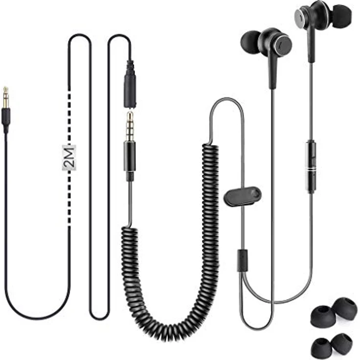 [2018 Version] Avantree In Ear TV Kopfhörer mit Langem Kabel, Langes Ohrhörer mit Mikrofon und 3.5m Verlängerungs Schnur für PC, Metall Stereo In-Ear Headset Ohrstöpsel mit Wendelkabel - HF027 – Bild 2