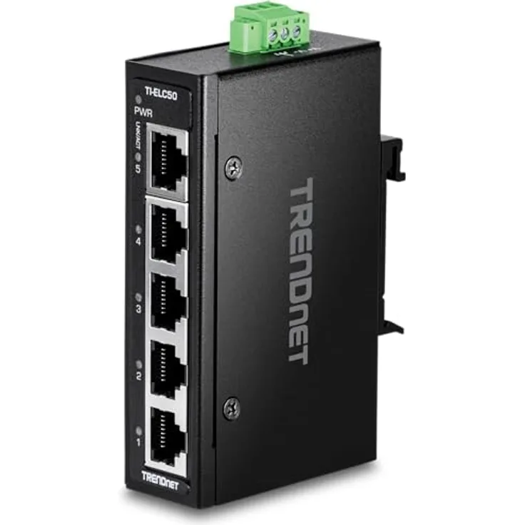 TRENDnet 5-Port Industrial Fast Ethernet DIN-Rail Mini Switch, TI-ELC50, schwarz