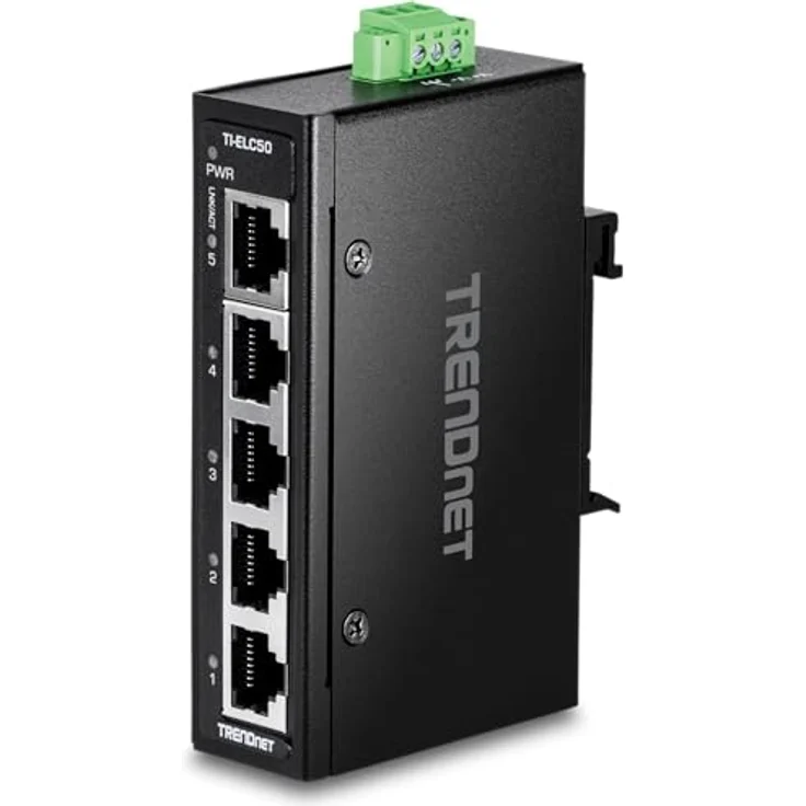 TRENDnet 5-Port Industrial Fast Ethernet DIN-Rail Mini Switch, TI-ELC50, schwarz – Bild 1