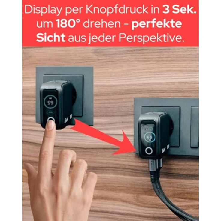 Verbatim Mini GaN Charger 3 Port 65W mit TFT-Display, kompakt und sicher, Schwarz – Bild 6