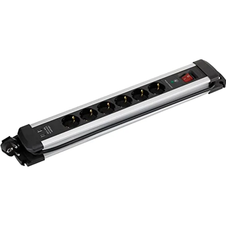 Mehrfachsteckdose Extrapower 6 Steckdosen 16A 250V + 2 USB-Kabel 1,5m 3G1,5 mit SIMON Aluminium Schutz