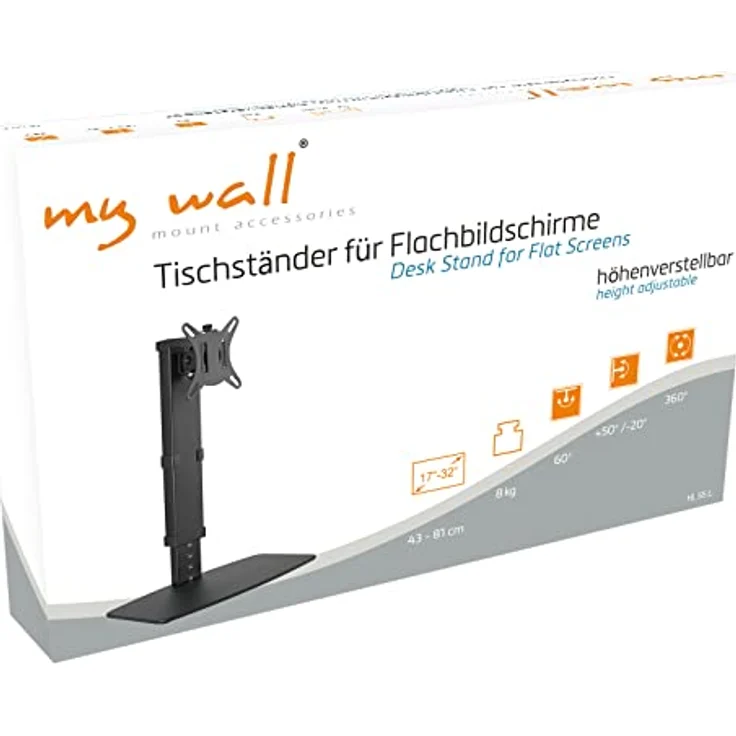 myWall HL 55 L Monitor Ständer Tischständer Halterung für Bildschirme 17 Zoll - 32 Zoll (43 - 81 cm), bis 8 kg, Höheneinstellung in 10 Stufen, schwenkbar, neigbar, VESA: 75 / 100, schwarz – Bild 2