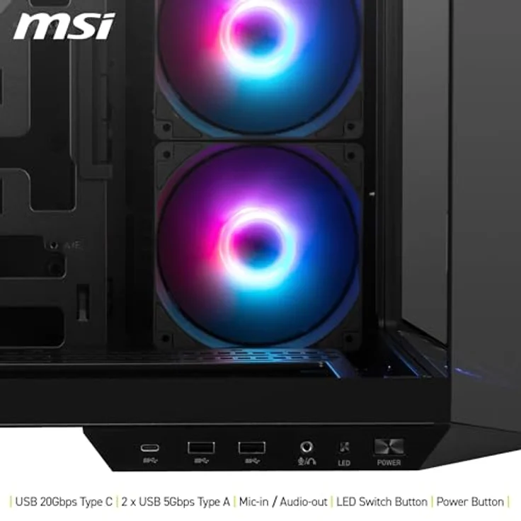 MSI MAG PANO 100R PZ, Midi-Tower PC-Gehäuse in Schwarz mit gehärtetem Glas und RGB-Beleuchtung, ATX-kompatibel, inkl. 3 Lüfter – Bild 6