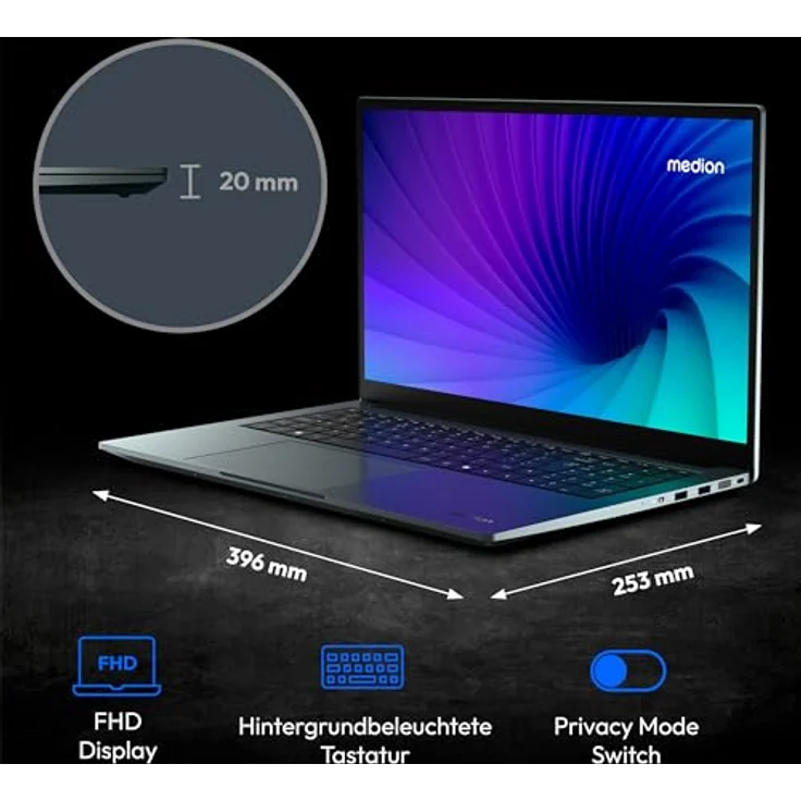 MEDION S20 Laptop, Intel Core Ultra 7 155H, 16GB DDR5 RAM, 1TB PCIe SSD, 100% sRGB, Mattes 17,3 Zoll Full HD Display, WLAN, Win 11 - Preisvergleich – Bild 3