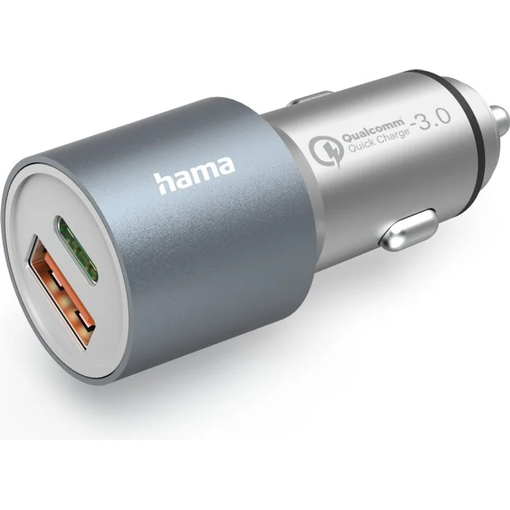 Hama Auto-Schnellladegerät, 1x USB-C PD und 1x USB-A QC, 38 W, Metall – Bild 1