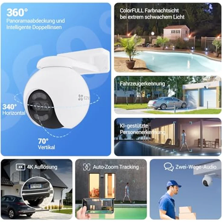 EZVIZ H80x 4K Dual-Lens Kamera Überwachung aussen, PTZ WLAN Kamera mit 30m Farbnachtsicht, KI Personen-/Fahrzeugerkennung, Auto-Tracking und aktive Verteidigung – Bild 2