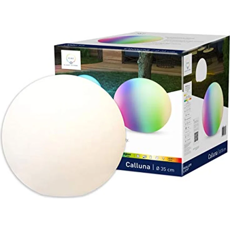 tint Smarte Outdoor LED-Leuchtkugel CALLUNA Weiß – Steuerbar per Alexa oder Fernbedienung – Mit weißem (1800-6500 K) und farbigem Licht RGB – Spritzwassergeschützt (IP44) – Ø 35 cm – Bild 1