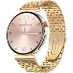 Knauermann PRO 3 Mini (2024) Gold - Gesundheitsuhr Smartwatch mit Telefoniefunktion - EKG + HRV und SOS Funktion - AMOLED Display - BT Bluetooth - Schlafapnoe - Gliederarmband Gold, 14-24, rund